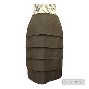 Sharagano Khaki Tiered Midi Skirt
